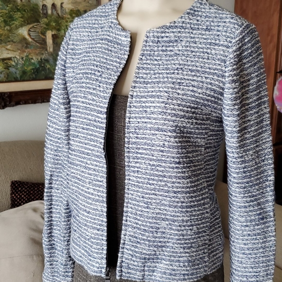 Gap Cotton Jacket with Side Pockets Blue & White like new Zipper front - Picture 3 of 8